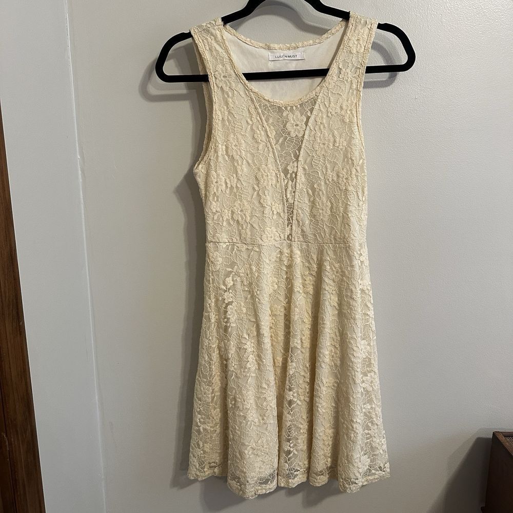 Love And Lust Lace Cream Fit And Flare Dress Sleeveless Bohemian S